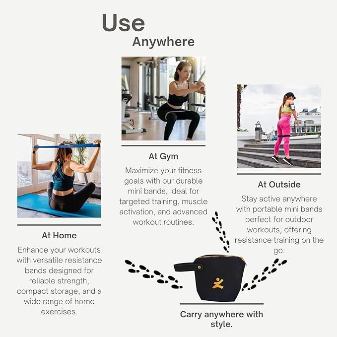 Resistance Bands Set for Women & Men –12" Heavy Duty Natural Rubber Exercise Loop Bands for Legs, Glutes, Strength Training, Stretching, Physical Therapy, Home Workouts-Pack of 5 with Carry Pouch - Bloomnest