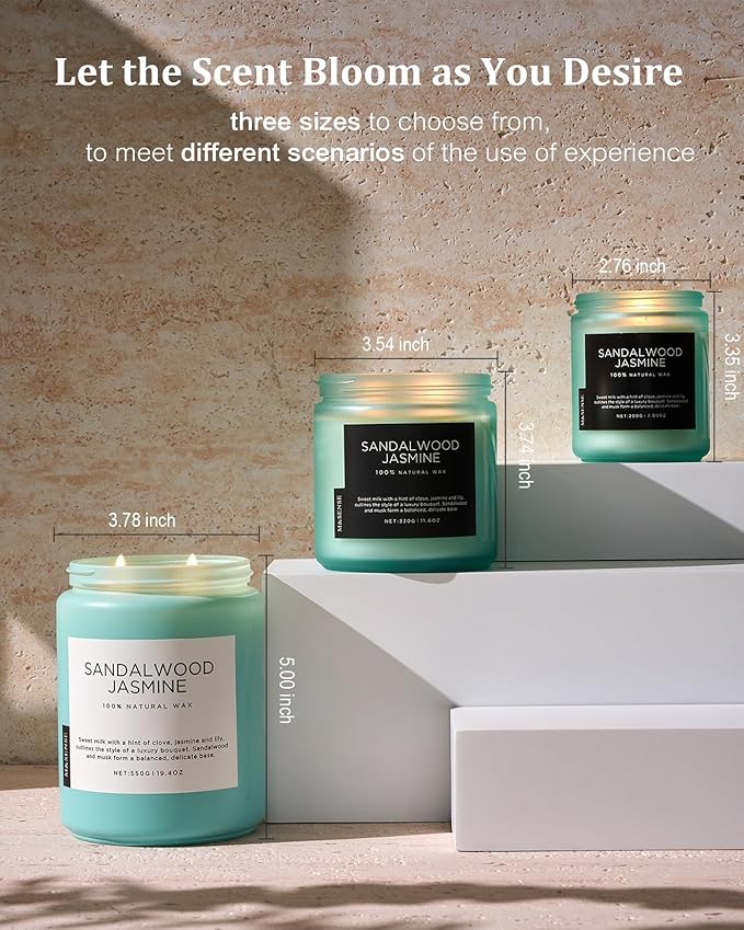 M&SENSE Sandalwood Jasmine Scented Candles, Large Soy Natural Long Lasting 19.4oz 110 Hour Burning Floral Non Toxic Double Wick Aromatherapy Candle Gifts for Women Friend - Bloomnest