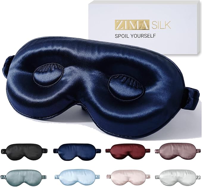 ZIMASILK Adjustable 22 Momme 100% Pure Mulberry Silk Sleep Mask, 3D Contoured Cup Eye Mask for Sleeping, Super Soft Breathable Blindfold, Perfect Blocks Light for Sleeping. (Navy Blue) - Bloomnest