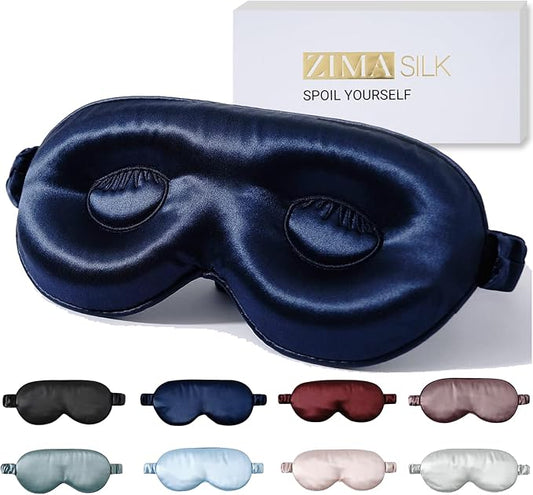 ZIMASILK Adjustable 22 Momme 100% Pure Mulberry Silk Sleep Mask, 3D Contoured Cup Eye Mask for Sleeping, Super Soft Breathable Blindfold, Perfect Blocks Light for Sleeping. (Navy Blue) - Bloomnest