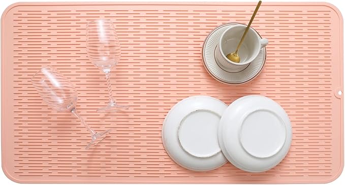 Silicone Dish Drying Mat for Multiple Usage,Easy clean,Eco-friendly,Heat-resistant Silicone Mat for Kitchen Counter or Sink,Refrigerator or Drawer Liner Pink 4XL 32 inches x 18 inches - Bloomnest