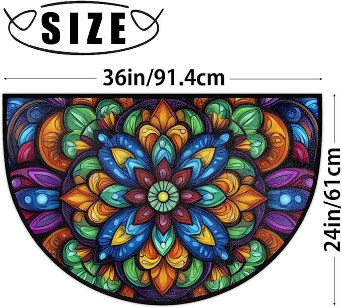 Half Round Door Mat, Glass Mandala Half Circle Rug for Home Decor Floor Indoor Outdoor Non-Slip Washable Half Moon Rug Doormat 36X24 Inch - Bloomnest