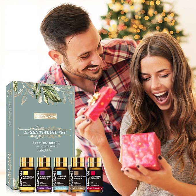 MAYJAM Top 28 Essential Oil Set for Diffuser Massage, 24x5ml Essential Oil Singles, 4x10ml Essential Oil Blends for Home Office Yoga - Bloomnest