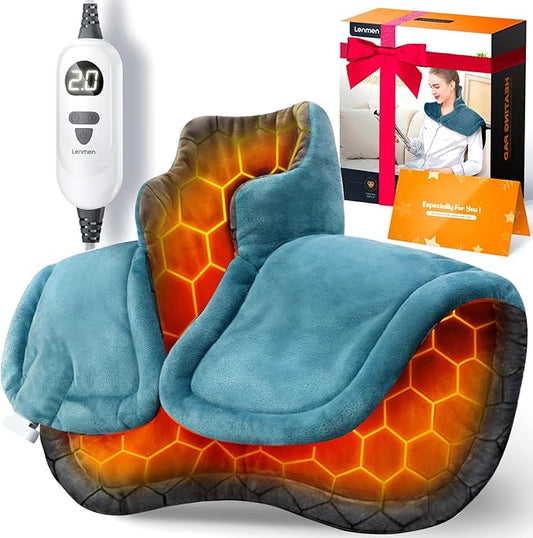 Graphene-Infused Heating Pad 3X Deeper Pain Relief, Weighted Instant Heating Pads for Neck and Shoulders, Heated Wrap w/ 6 Heat Options 4 Auto-Off Timer, Gifts for Mom Women Christmas Birthday - Bloomnest