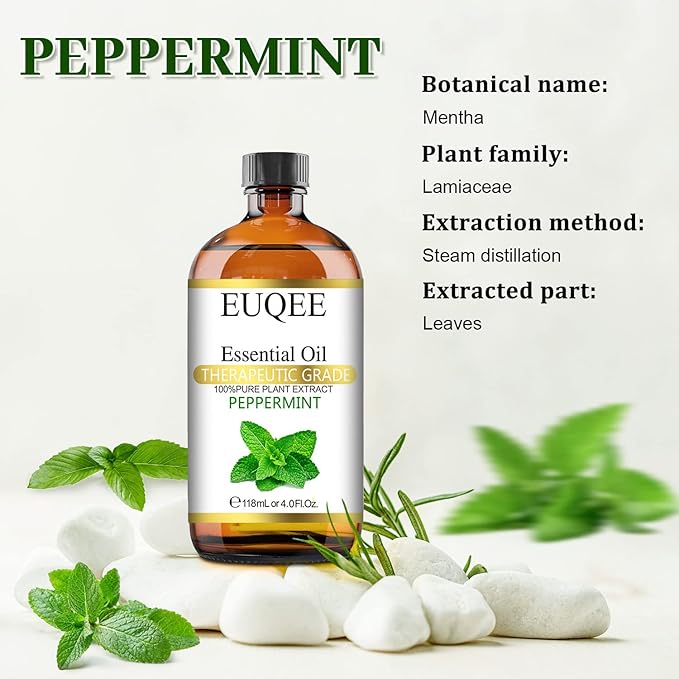 EUQEE Peppermint Essential Oil 118 ml Pure Peppermint Oil with Glass Dropper, Great for Aromatherapy, Diffuser, Soap Candle Making - 4Fl. Oz - Bloomnest