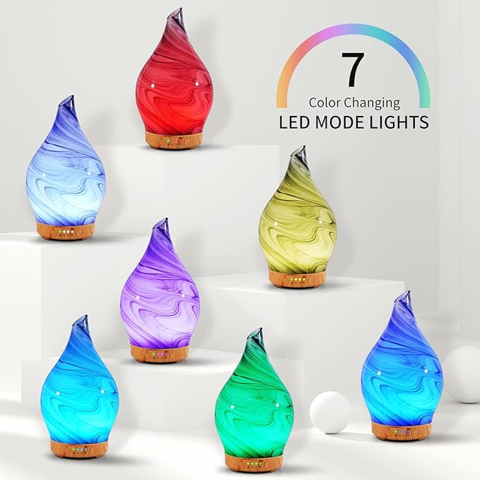 Porseme 100ml Essential Oil Diffuser Glass Color Changing Aroma Air Diffusers Aromatherapy Ultrasonic Cool Mist Humidifier 4 Running Hours Waterless Auto-Off for Sleeping, Yoga, Office, Spa (Ink) Porseme