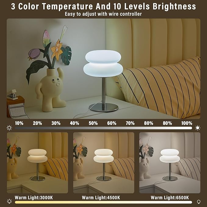 Vintage Table Lamp for Bedroom, Mid Century Modern Dimmable Night Light, Aesthetic Egg Tart Desk Lamp, Cozy Ambient Lighting for Living Room & Home Decor (White, Not-Glass) - Bloomnest