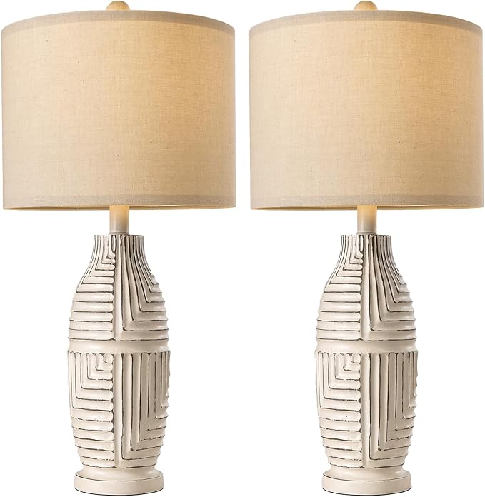 BOBOMOMO 24.5" USB A+C 3-Way Dimmable Touch Control Boho Table Lamp Set of 2 for Living Room Nightstand Beside Lamps for Bedroom(Include Two Bulbs) - Bloomnest