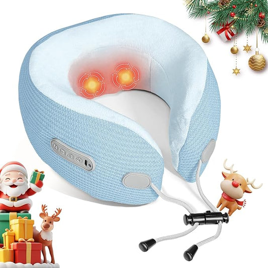 Electric Neck Massager,Portable Travel Pillow with Massage and Heat,Rechargeable Vibrating Neck Pillow Massager,Perfect for Pain Relief at Home, Office,Travel,Fathers Day Gift Ideas(Blue) - Bloomnest