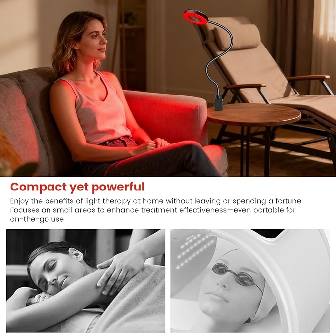Red Light Therapy for Face and Body Use, 660nm Red and 850nm Near Infrared Red Light Therapy Lamp with Clip and Angle Adjustable, Small and Portable, Suitable for Home or Travel Use, Black