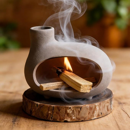 Handmade Grey Palo Santo Holder – Elegant Incense Chimney for Palo Santo, Sage & Cones – Idealt Gifts for Stress Relief, Energy Cleansing, Yoga, Meditation, Zen, Altar Decor & Aromatherapy MOUGIGI