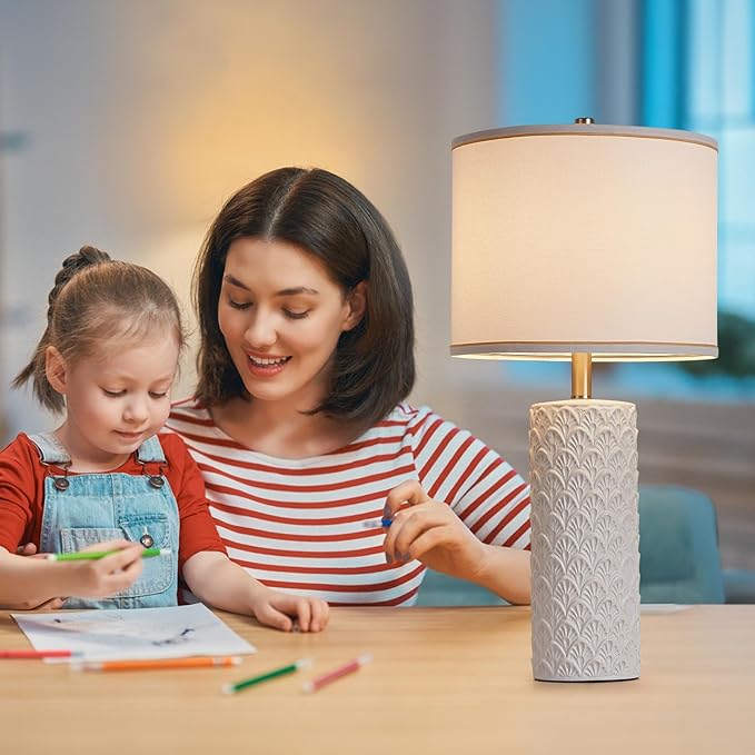 27" Farmhouse Bedside Table Lamp Set of 2, White Modern Ceramic Lamps for Living Room, 3 Color Temperature Rustic Table Lamps for Bedroom, Night Stands, Dorm,Office, Home Décor (Bulb Included - Bloomnest