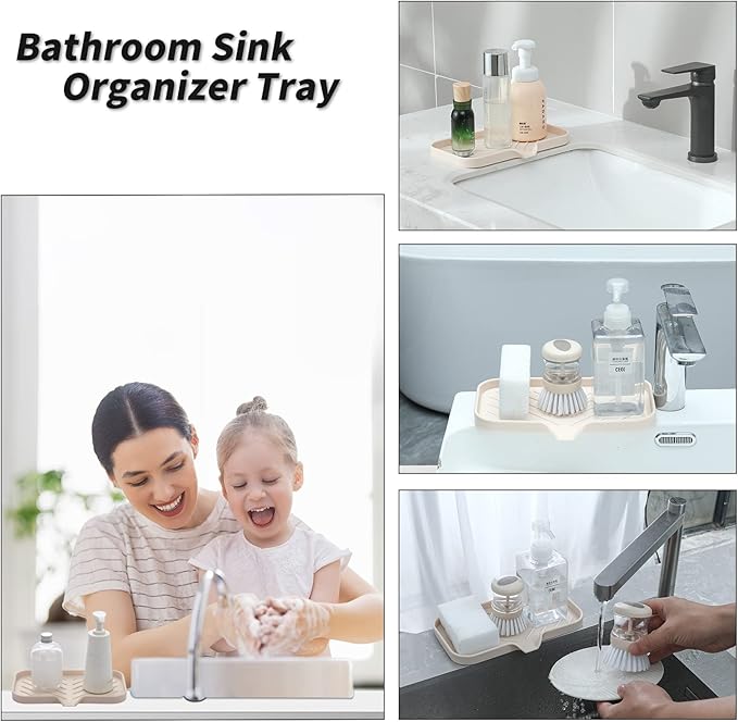 Silicone Bathroom Soap Dishes with Drain Spout-Bathroom and Kitchen Sink Organizer,Sponge Holder,Dish Soap Tray,Perfect for Dispenser,Scrubber,Bottle,Cup on Sink or Counter-Tapioca 9.6"×5.3" - Bloomnest