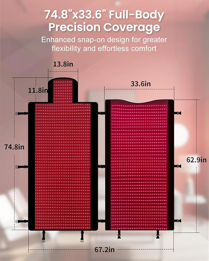 Red Light Therapy Mat Full Body 74.8"x33.6", Infrared Red Light Therapy Blanket with 2630 LEDs, 660nm & 850nm Dual Wavelength, Pulse Modes, Timer & Intensity Control MorespondBestRedLightTherapyMat