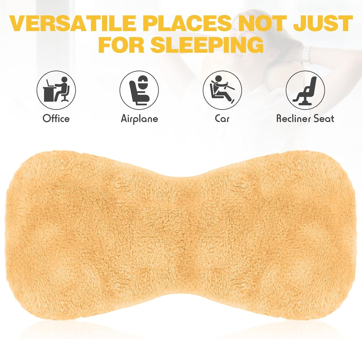1 Pc Neck Pillow for Recliner Headrest Pillow Bone Shaped Chair Plush with Adjustable Strap Neck Support and Pain Relief Curve Head Cushion for Car Travel Airplane (Yellow)