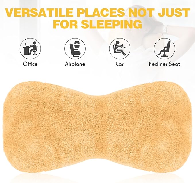 1 Pc Neck Pillow for Recliner Headrest Pillow Bone Shaped Chair Plush with Adjustable Strap Neck Support and Pain Relief Curve Head Cushion for Car Travel Airplane (Yellow) - Bloomnest