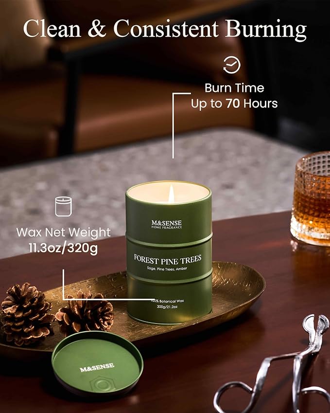 M&SENSE Frosted Pine Scented Candles Natural Non Toxic, Aromatherapy Candle for Stress Relief Meditation Relaxing, Housewarming Gifts for Women Men, 11.3oz 70 Hour Long Burning - Bloomnest
