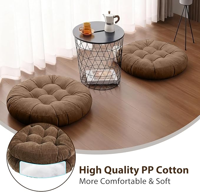 Tiita Round Floor Pillow Cushions 22"x22" Patio Chair Cushion for Outdoor Furniture Seat Pads Set of 2 Meditation Cushion for Yoga Living Room Sofa Balcony, Coffee