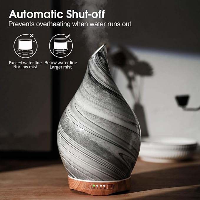 Porseme 280ml Essential Oil Diffuser Glass Color Changing Aroma Air Diffusers Aromatherapy Ultrasonic Cool Mist Humidifier 7 Running Hours Waterless Auto-Off for Sleeping, Yoga, Office, Spa (Ink) Porseme