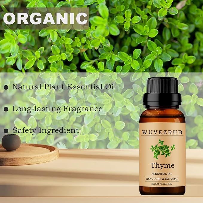 Thyme Essential Oil 10ML, 100% Pure and Natural for Aromatherapy Diffuser - 0.33 Fl Oz WUVEZRUB