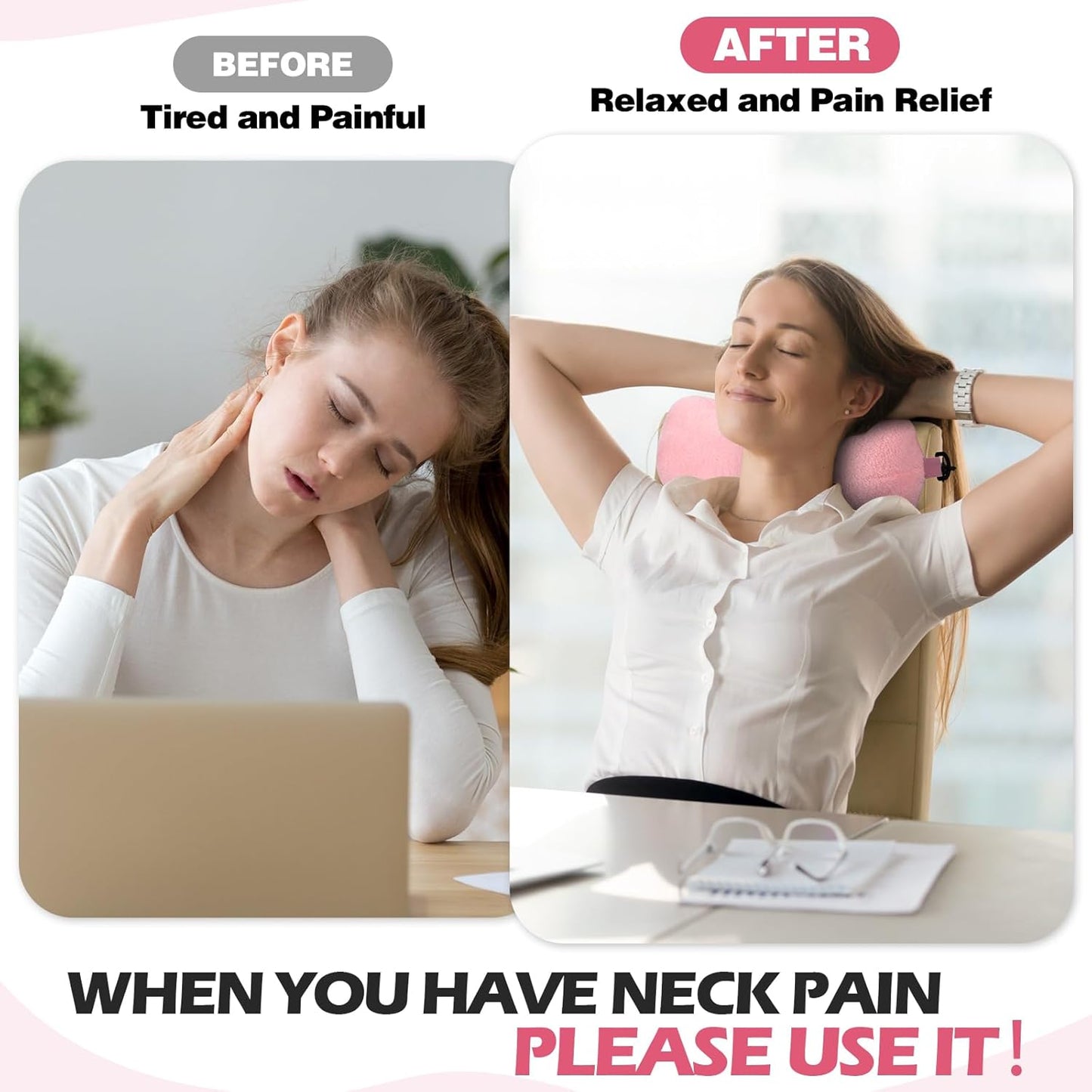 1 Pc Neck Pillow for Recliner Headrest Pillow Bone Shaped Chair Plush with Adjustable Strap Neck Support and Pain Relief Curve Head Cushion for Car Travel Airplane (Pink)