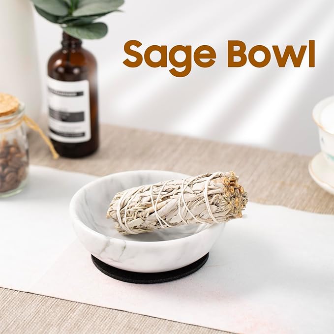 4 in 1 Incense Burner, Marble Palo Santo Holder, Smudge Bowl for White Sage, Sage Holder Incense Cone Holder 4.7 inches Ash Catcher Tray for Meditation - Bloomnest