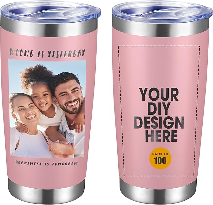 Personalized Custom Tumbler Print in USA 100 Pcs 20oz Stainless Steel Coffee Cup with Lid & Straw Double Wall Insulated Tumbler with Colorful Text Logo Photo - Bloomnest