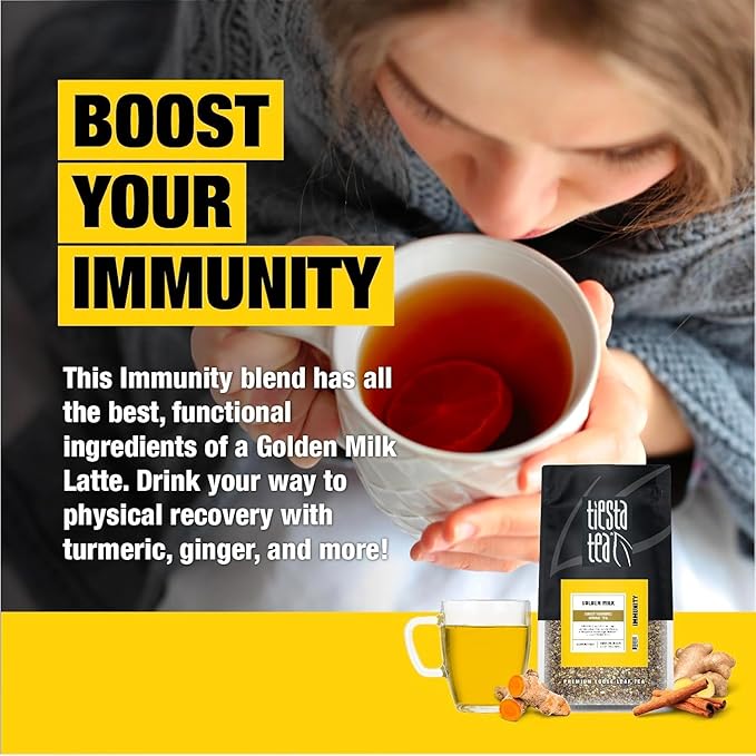 Tiesta Tea - Golden Milk, Loose Leaf, Sweet Turmeric Herbal Tea, Premium Non-Caffeinated Herbal Blend, Make Hot or Iced, Brews Up to 200 Cups, 16 oz Resealable Bulk Pouch - Bloomnest