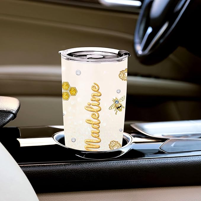 WAZONE Personalized Bees Lovers Bee Honey Cups With Lids 20 30oz Stainless Steel Double Wall Vacuum Coffee Travel Mugs Mothers Day Birthday Christmas Cup Gifts For Women Queen Girls - Bloomnest