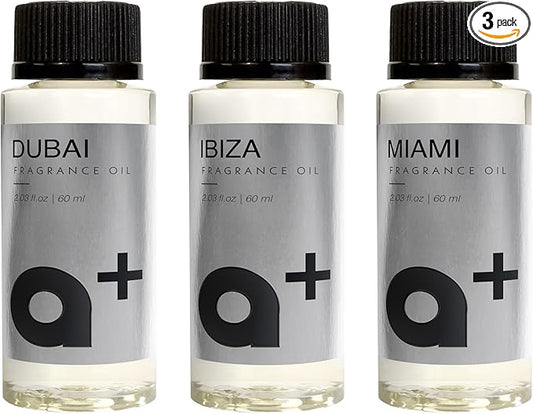 Aromar+ Fragrance Oil – Signature Set – Dubai, Ibiza & Miami – Inspired by W Hotel, Aria Hotel & Ritz Carlton – for Waterless Diffusers – 60mL Bottles (Pack of 3) - Bloomnest