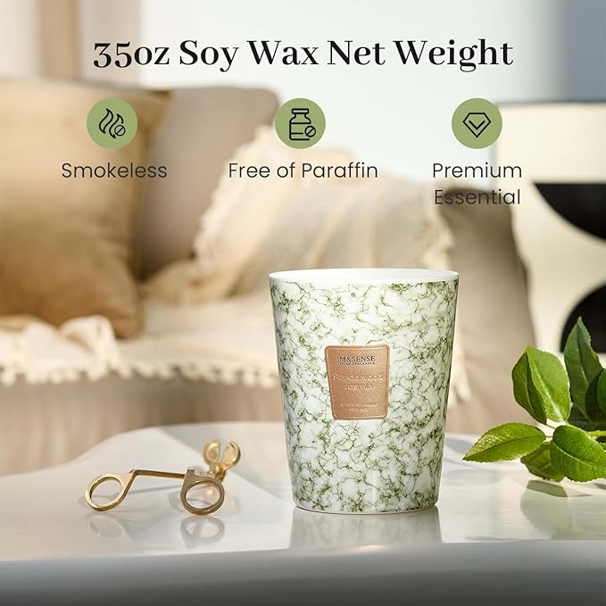 M&SENSE Sandalwood Jasmine Scented Candles for Home, 3-Wick Highly Scented Jar Candles, Extra Large Candle 35 Oz 150 Hours Long Lasting Burning, Relaxing Aromatherapy Candle for Stress Relief - Bloomnest