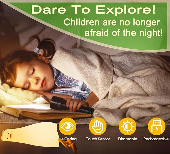 DREAMING MY DREAM Cute Duck Night Light,Rechargeable Fun Lying Flat Duck Lamp,LED Squishy Animal Novelty Lamp,Light up Duck for Kids Great Gift,3 Level Dimmable Nursery Nightlight Touch Lamp - Bloomnest