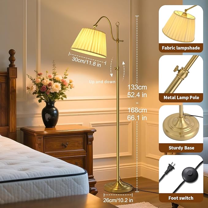 Bright 12W LED Floor Lamps with Smart Remote and Bluetooth,Adjustable Brightness and Color, Gold Brass Boho Mid Century Home Decor,Living Room Sofa Corner Bedroom Bedside Reading Standing Tall Lights