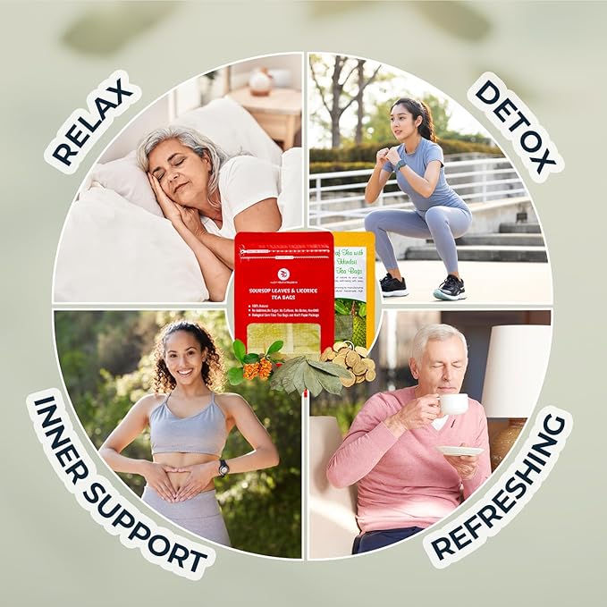 Graviola Soursop Leaf Tea Samplers with Celastrus Hindsii & Licorice - 10 Count + Bamboo Tong, Corn Based Tea Bags, Natural Herbal Tea for Comfort Relax, Re-Steep Hoja De Guanabana - Bloomnest