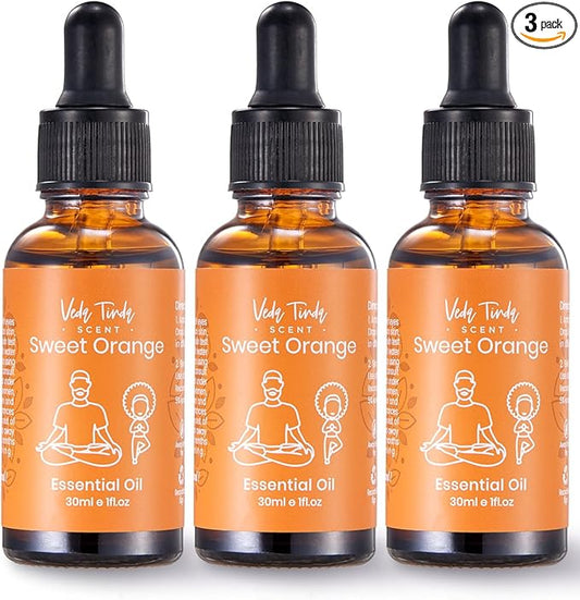 VTS Sweet Orange Essential Oils, Pure Natural Essential Oils Set with Glass Dropper for Aromatherapy Diffusers, Humidifiers, Massage, Relaxation, Skin Care, 1 Fl Oz (Pack of 3) - Bloomnest