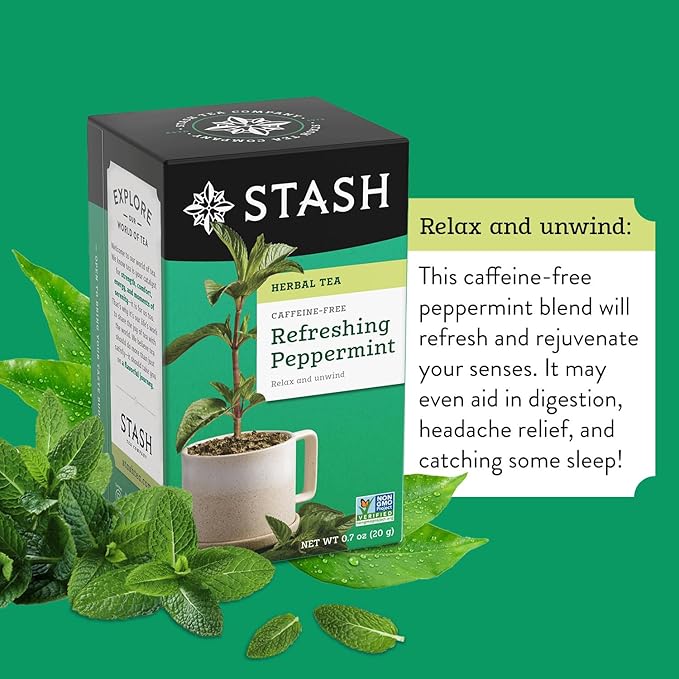 Stash Tea Peppermint Herbal Tea - Naturally Caffeine Free, Non-GMO Project Verified Premium Tea with No Artificial Ingredients, 20 Count (Pack of 6) - 120 Bags Total - Bloomnest
