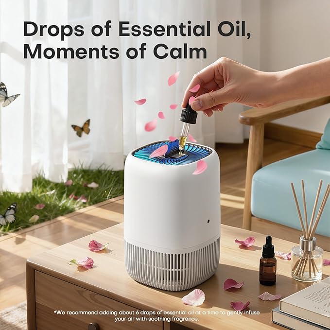 Air Purifiers for Home with H13 True HEPA Filter Up to 1076 Ft² for Pet Hair, Odors, Pollen, Smoke, Compact Air Cleaner with 3 Speeds, Timer, Aroma Quiet 360°Intake Filter, White - Bloomnest