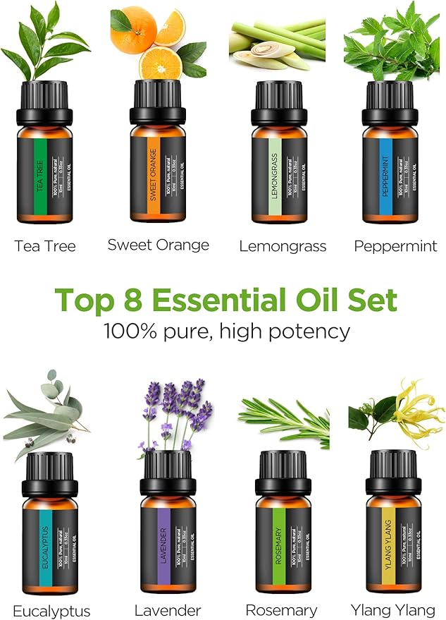 InnoGear Aromatherapy Diffuser & 8 Essential Oils Set, 300ml Premium 5-in-1 Ultrasonic Essential Oil Diffusers Scent Humidifier Aroma Diffuser Vaporizer Auto-Off Timer for Room Office Home, Yellow - Bloomnest