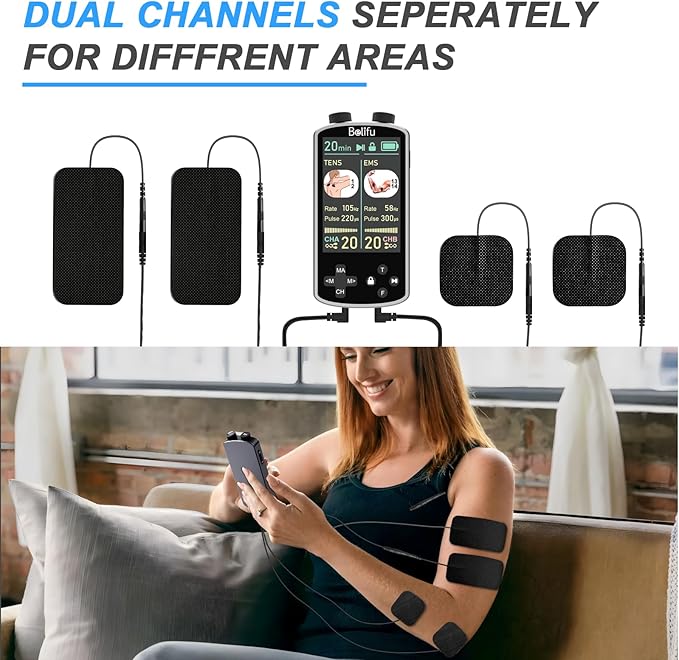 TENS EMS Unit Muscle Stimulator for Pain Relief Therapy - 4 in 1 TENS & EMS & Relax & Custom Frequency + Pulse - Muscle Massager 36 Modes 20 Intensity, Memory & Favorites Function with 600mAh Battery - Bloomnest
