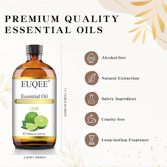 EUQEE Lime Essential Oil 4fl oz Pure Lime Oil Essential Oil with Dropper for Diffusers, DIY Soap & Bath Bombs (118 ml) - Bloomnest