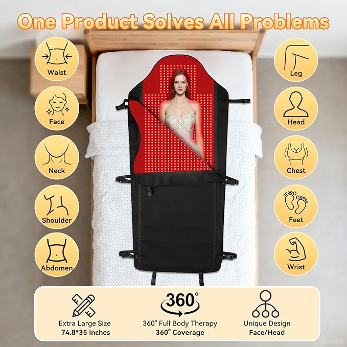 Red Light Therapy Mat for Full Body, Largest 2704LEDs Near Infrared Light Therapy Pad, 660nm& 850nm 2in1 LEDs Light Blanket, High end Leather, 5 Power Levels UP to 288W, 73"x36" PZJDSR