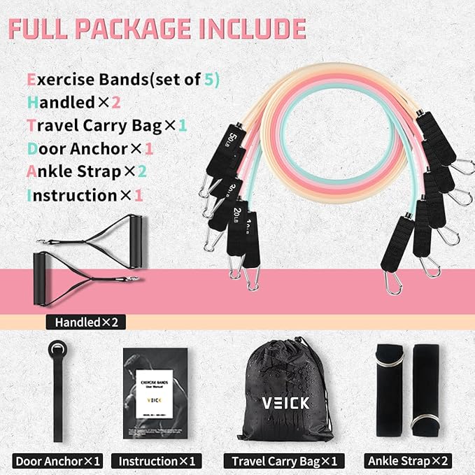 VEICK Resistance Bands, Exercise Bands, Workout Bands, Resistance Bands for Working Out with Handles for Men and Women, Exercising Bands for Fitness Weights Work Out at Home - Bloomnest