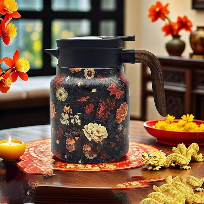 Vintage Floral Teapot with Built In Infuser, 2025 New Stainless Steel Thermal Teapot 1000ml Large Capacity to Meet Daily Needs (Pattern06)