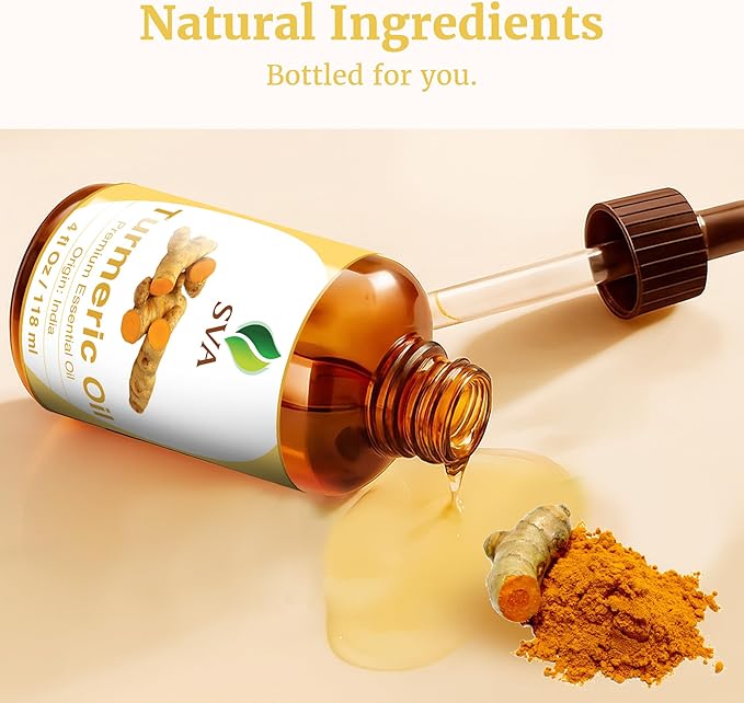 SVA Turmeric Essential Oil – 4 Fl Oz – 100% Natural Turmeric Oil - for Diffuser, Hair Care, Face, Skin Care, Aromatherapy, Scalp and Body Massage, Soap and Candle Making – with Dropper - Bloomnest