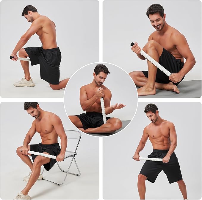 Muscle Roller Massage Roller Stick- Deep Tissue Fascia Blaster for Myofascial Pain Relief, Lymphatic Drainage & Body Sculpting, Handheld Physical Therapy & Recovery Tool (Black White-24 inch) - Bloomnest