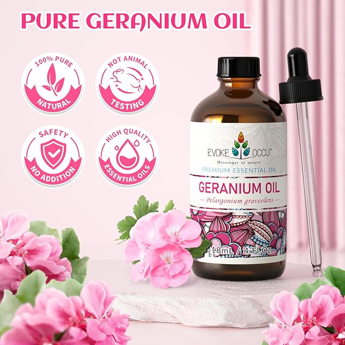 EVOKE OCCU Pure & Natural Geranium Essential Oil for Skin, Hair, Diffuser, Aromatherapy - 4 Fl Oz - Bloomnest