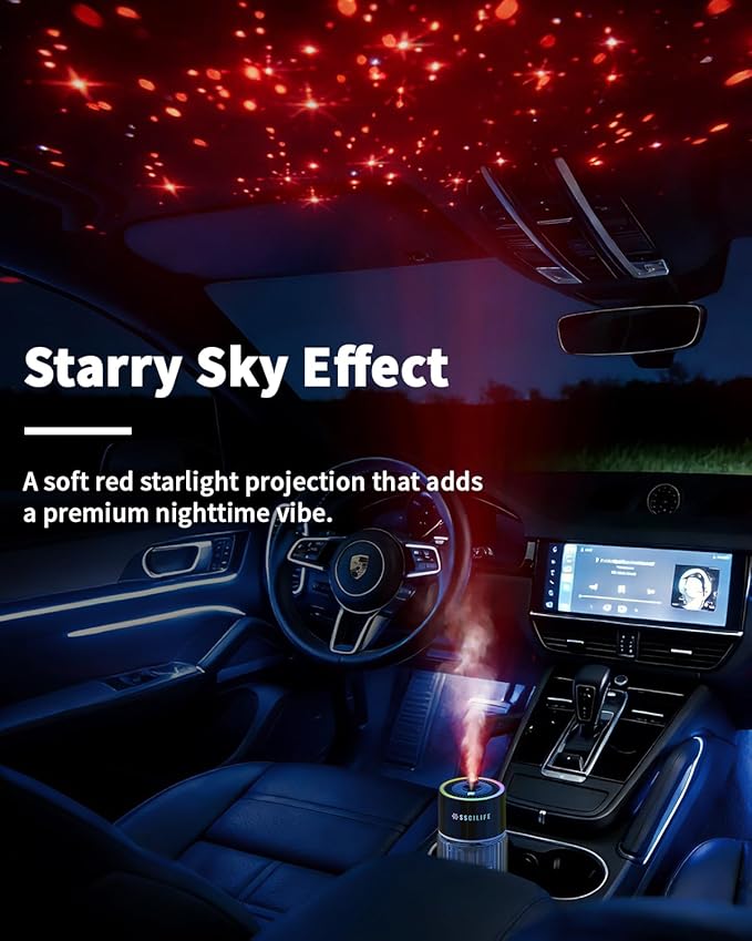 SSICLIFE Smart Car Air Freshener, Waterless Essential Oil Car Diffuser, 120ML Capacity, Up to 6720 Sprays, RGB Music Syncing Light with Starry Sky Projection, Smart Auto On/Off SSCILIFE