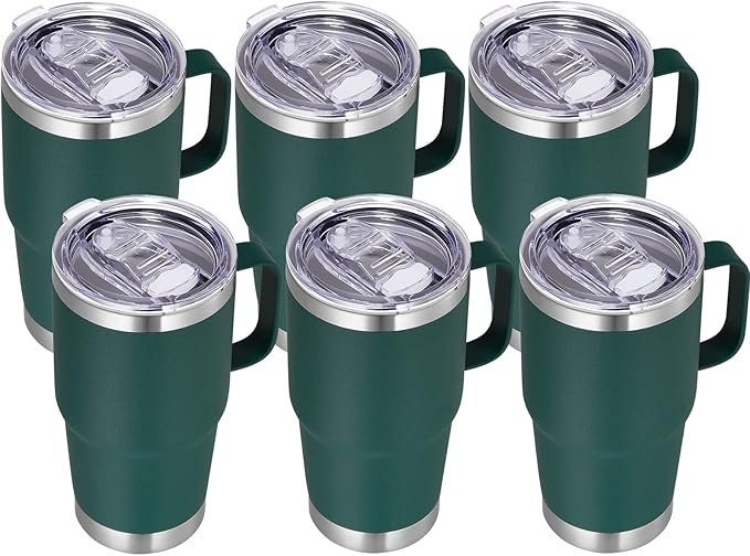 VEGOND 20 oz Tumbler Bulk with Handle Lid and Straw, Stainless Steel Insulated Travel Coffee Mug Set, Spill Proof Double Wall Metal Tumblers Cups, Dark Green 6 Pack - Bloomnest