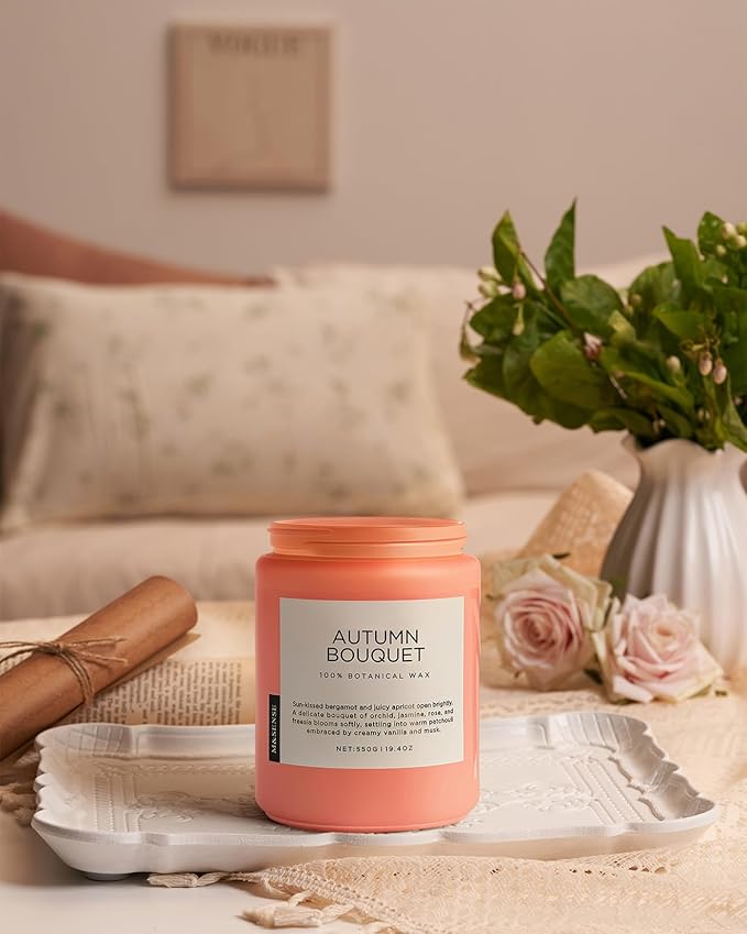 M&SENSE Fall Candle Autumn Flower Scented, Large 19.4oz Natural Soy Wax 110 Hours Burn Time Clean Non Toxic Candle Classic 2 Wicks Gifts - Bloomnest