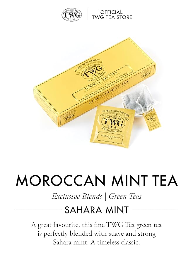 TWG Tea | Moroccan Mint Tea | Green Tea | Spearmint Leaves | 15 Hand Sewn Cotton Tea Bags | Gift Set - Bloomnest